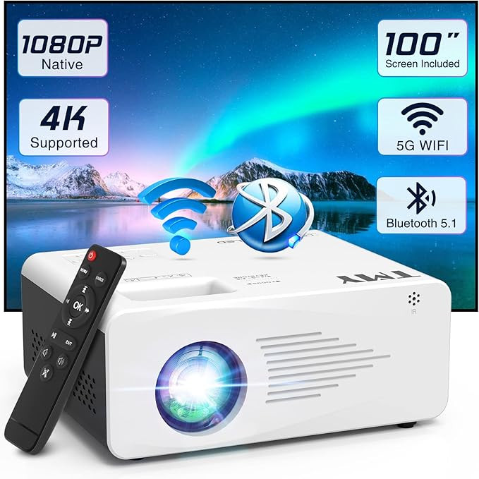 TMY Projector with WiFi and Bluetooth【100" Screen Included】 Native 1080P Outdoor Projector, 4... | Amazon (US)