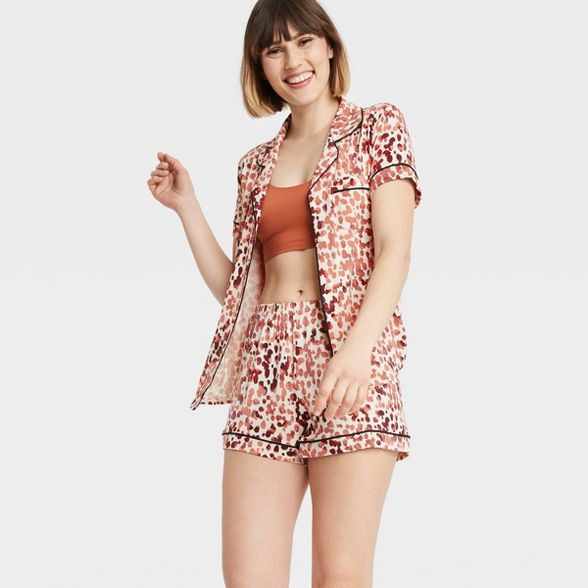 Women's Animal Print Beautifully Soft Short Sleeve Notch Collar Top and Shorts Pajama Set - Stars... | Target
