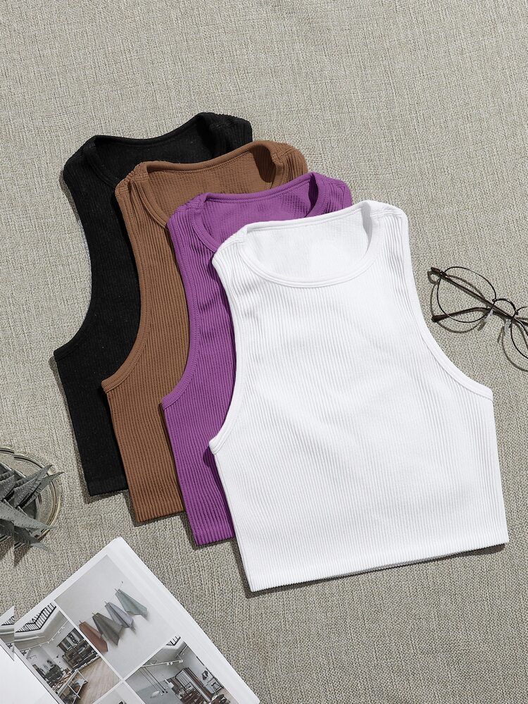 4pcs Rib-knit Sports Tank Top | SHEIN