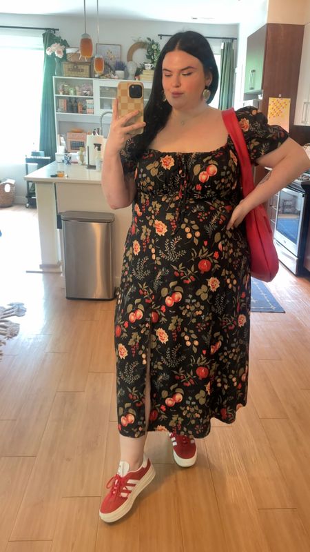 Amazon dress!! Only $34. I am wearing the 2X. Also love the red bag and red platform gazelles. Amazon finds. Budget outfit. Follow me for more plus size finds 

#LTKStyleTip #LTKFindsUnder50 #LTKPlusSize