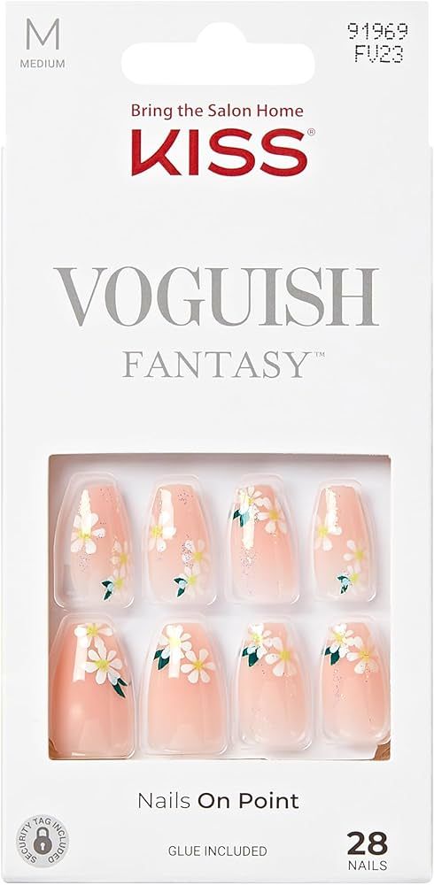 KISS Voguish Fantasy, Press-On Nails, Nail glue included, 4 Wheel Drive', Light Nude, Medium Size... | Amazon (US)