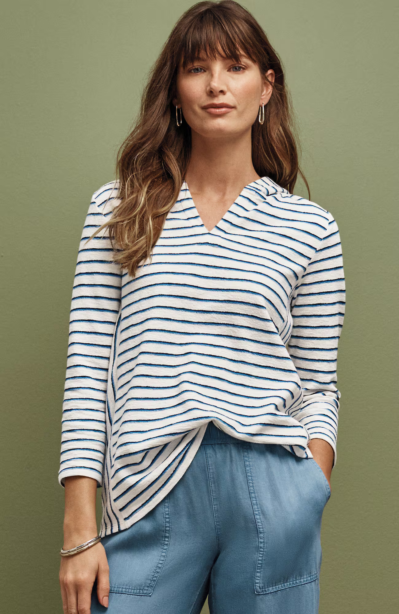 J.Jill Mixed-Stripes Cotton Hoodie | J. Jill