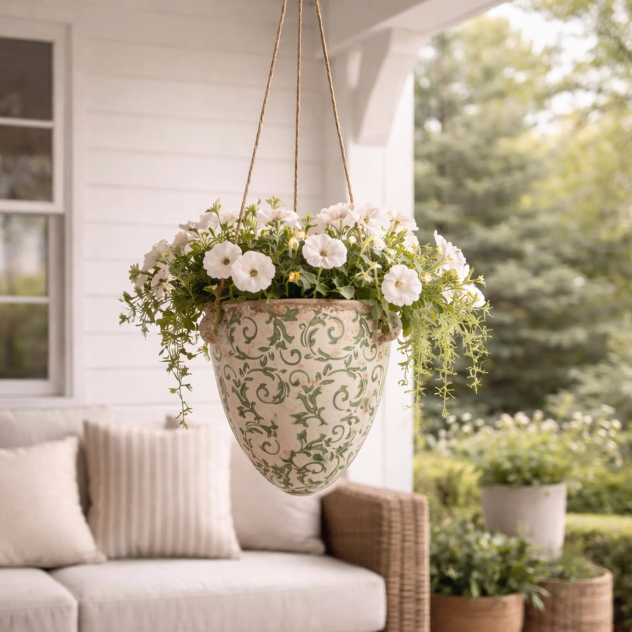 2\u2019 Tuscan Hanging Ceramic Scroll Planter | Nearly Natural | Nearly Natural