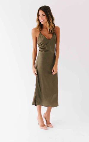 Olive Lace Up Slip Dress (Small) | Shop Hello Fashion 