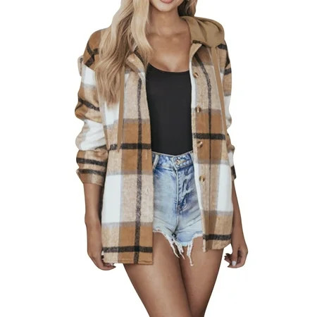 QYZEU Pink Flannel Jacket Womens Long Sleeve Shirts With Buttons Women Casual Plaid Print Button Lon | Walmart (US)