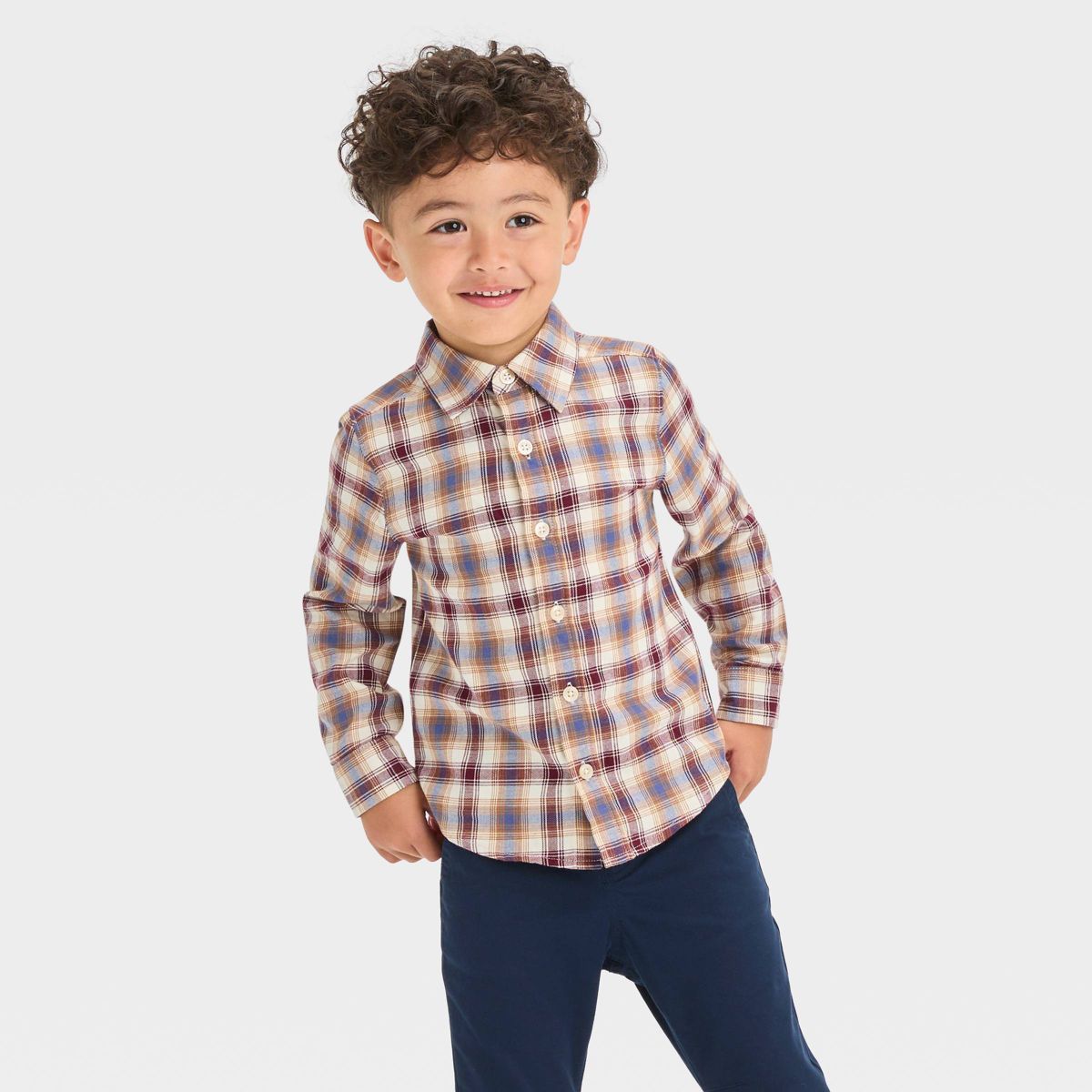 OshKosh B'gosh Toddler Boys' Long Sleeve Woven Flannel Shirt - Maroon | Target