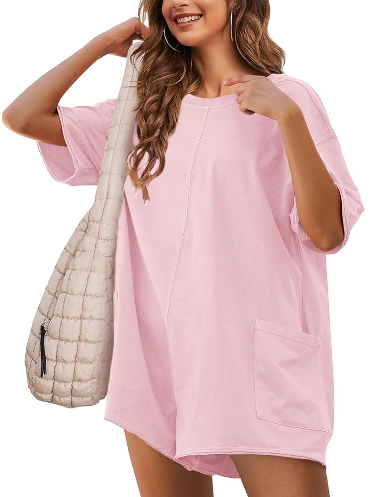 Yeokou Rompers for Women Casual Short Sleeve Oversized Athletic Workout Reversible Hot Shot Tee R... | Amazon (US)