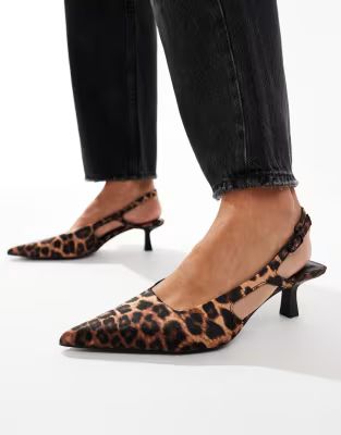 Stradivarius kitten heel slingback shoes in leopard | ASOS (Global)