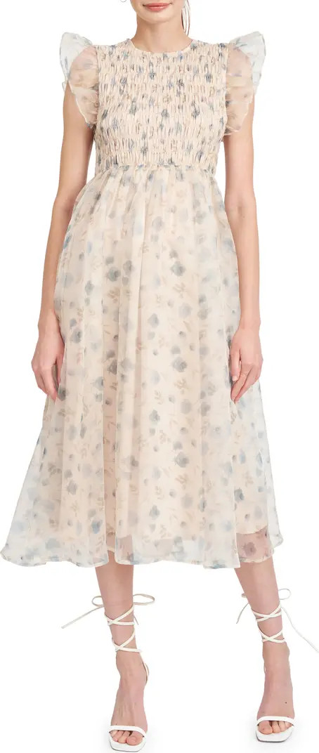 La Raque Floral Smocked Organza Midi Dress | Nordstrom