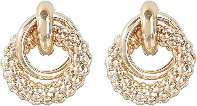 Chunky Double Circle Earrings, Round Double Circle Dangle Earrings for Women, Bohemian Gold Circl... | Amazon (US)