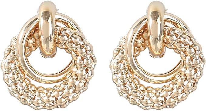Chunky Double Circle Earrings, Round Double Circle Dangle Earrings for Women, Bohemian Gold Circl... | Amazon (US)