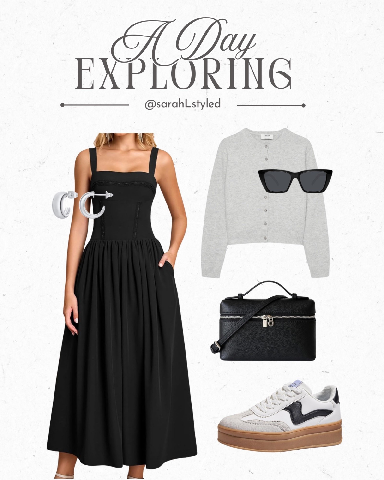 Black midi dress and sneaker outfit — Amazon finds 🤍 casual day exploring outfit, travel day style 

#LTKTravel