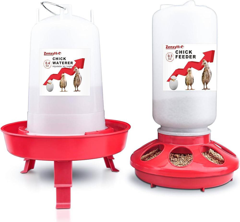 2-in-1 Chick Starter Set: 0.3 Gal Feeder & 0.4 Gal Waterer with Adjustable Legs for Baby Chicks, ... | Amazon (US)