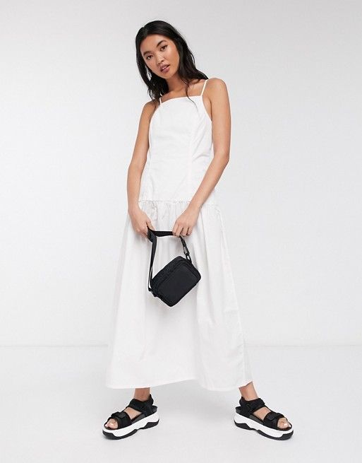 Weekday Jasmine keyhole back poplin midi dress in white | ASOS (Global)