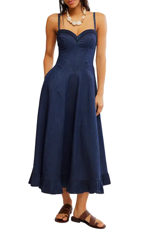 Free People Another Season Denim Midi Dress in Rinse at Nordstrom, Size Small | Nordstrom