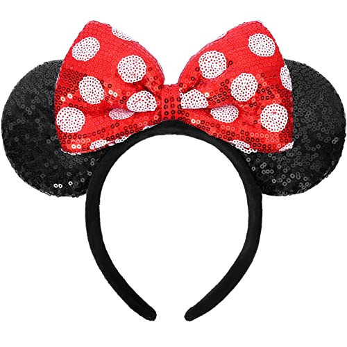 UNSPAZ Mouse Ears Headbands, Sequin Mouse Ears for Women Girls Boys, Shiny Bow Headband for Cosplay Costume Party Decorations Hair Accessories (Polka Dots) | Amazon (US)