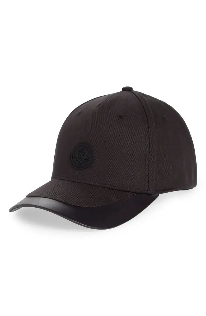 Moncler Cotton Baseball Cap with Faux Leather Trim | Nordstrom | Nordstrom