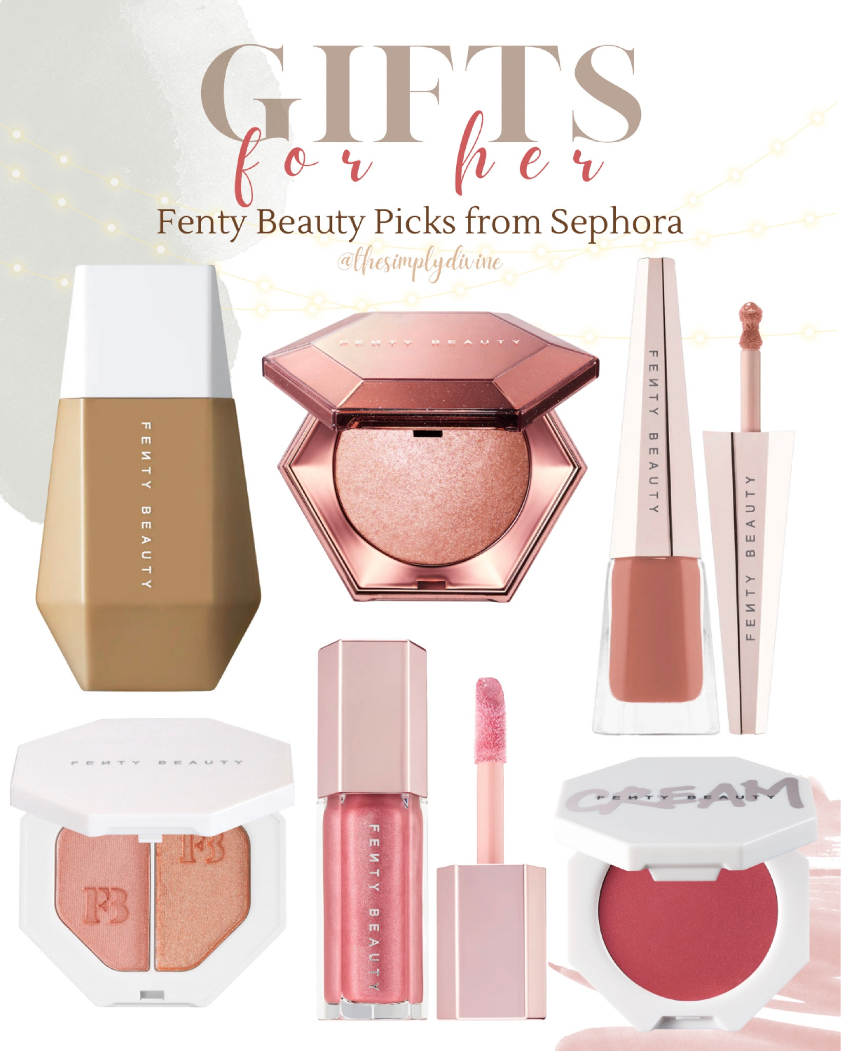 Fenty Beauty picks from Sephora. 🤭💕

| Sephora | Fenty Beauty | blush | highlight | foundation | lip gloss | lipstick | gifts for her | stocking stuffers | gift guide | seasonal | gift guide | holiday | beauty |

#LTKunder100 #LTKbeauty #LTKGiftGuide