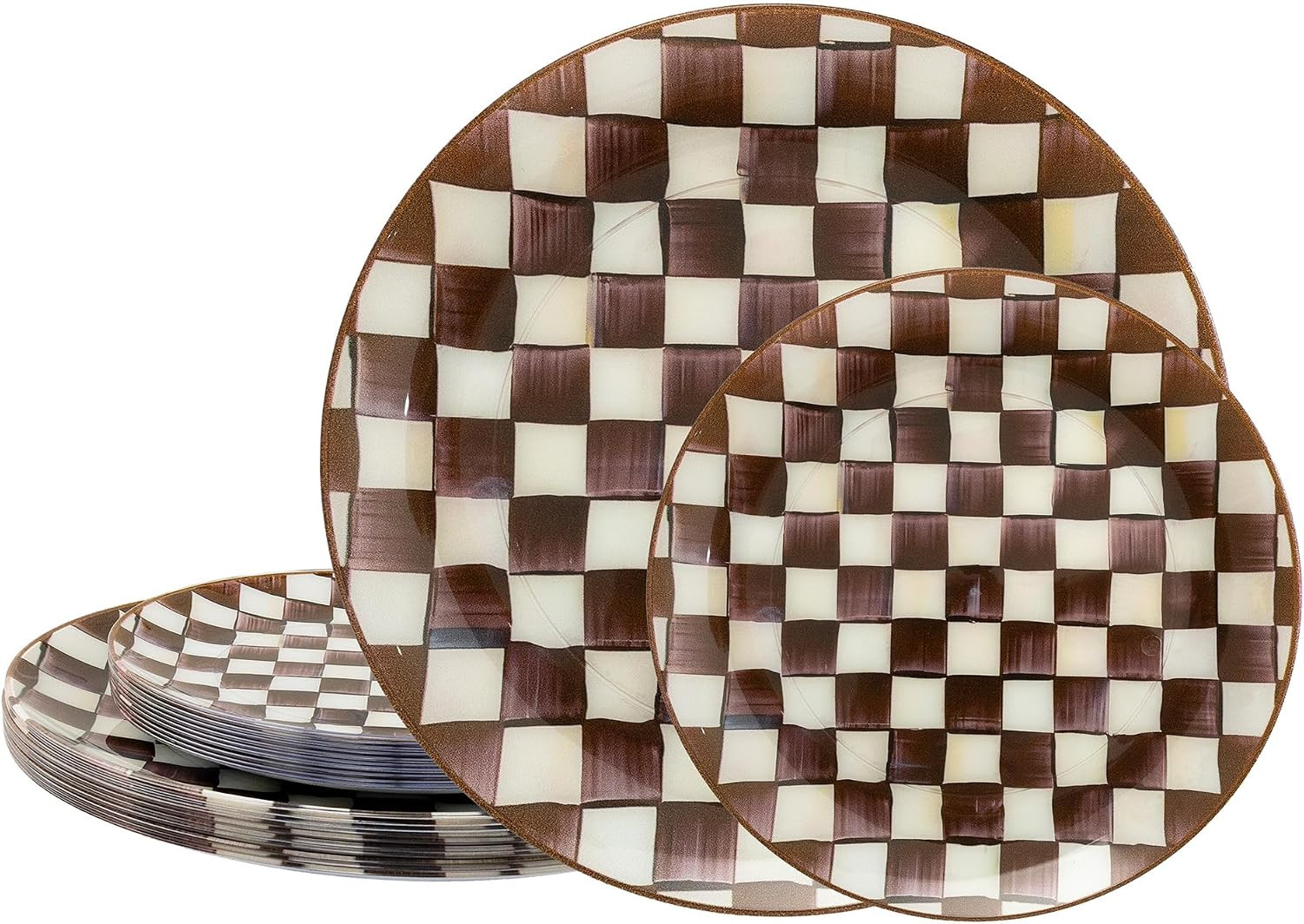 20PCS Dark Brown Plastic Plates for Party - Retro Checkered Plates | Amazon (US)