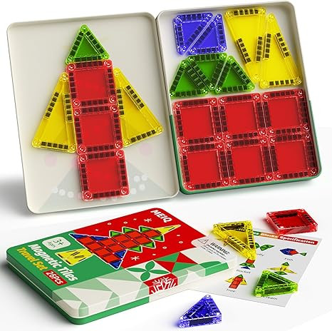 MEIQ Christmas Magnetic Tiles for Kids, 26 PCs Mini Magnetic Building Blocks with Festive Iron St... | Amazon (US)