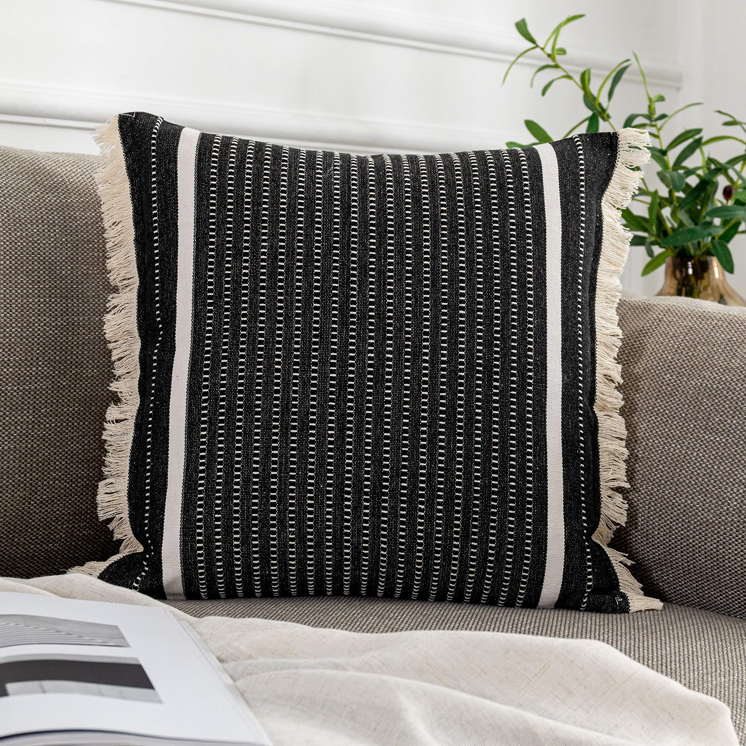 OJIA Modern Throw Pillow Cover with Tassels, Decorative Liana Fringe Accent Cushion Case, Farmhou... | Amazon (US)