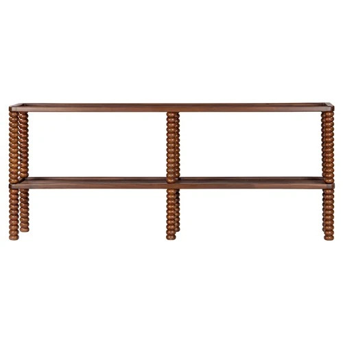 Tobi Updated Traditional Brown Oak Spindle Rectangular Console Table | Kathy Kuo Home
