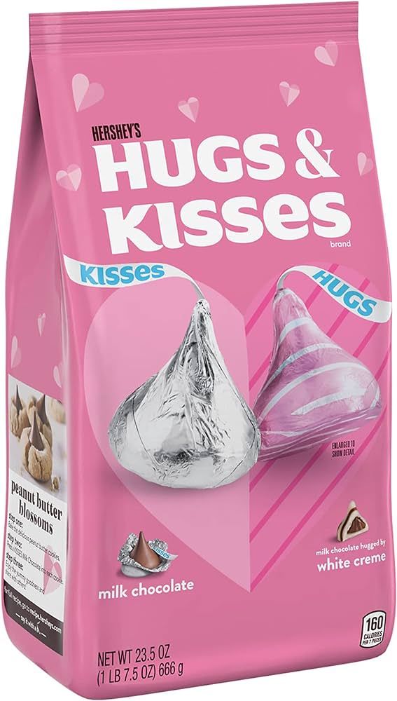 HERSHEY'S HUGS & KISSES Assorted Milk Chocolate and White Creme Candy, Valentine's Day, 23.5 Oz B... | Amazon (US)