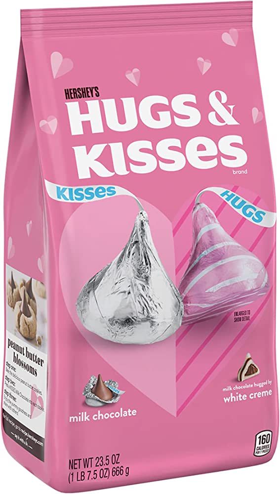 HERSHEY'S HUGS & KISSES Assorted Milk Chocolate and White Creme Candy, Valentine's Day, 23.5 Oz B... | Amazon (US)