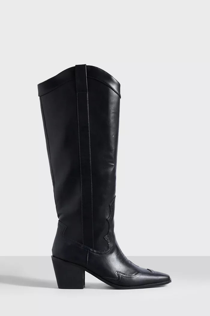 Knee High Pu Heeled Western Cowboy Boots | boohoo (US & Canada)