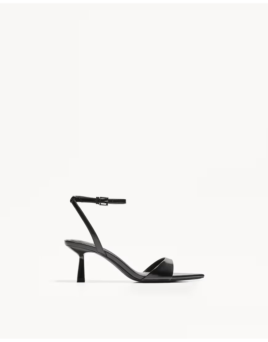 Bershka heeled sandals with ankle strap in black | ASOS (Global)