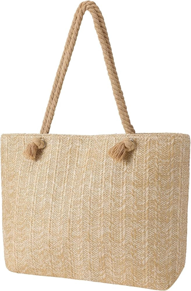 Tavaleu Straw Beach Bags for Women, Large Beach Bag Summer Woven Tote Bag Travel Shoulder Handbag... | Amazon (US)