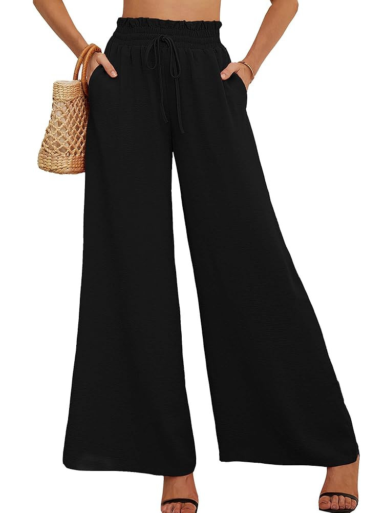 AusLook Women's Wide Leg Dress Pants with Pockets Lightweight High Waisted Adjustable Tie Knot Lo... | Amazon (CA)