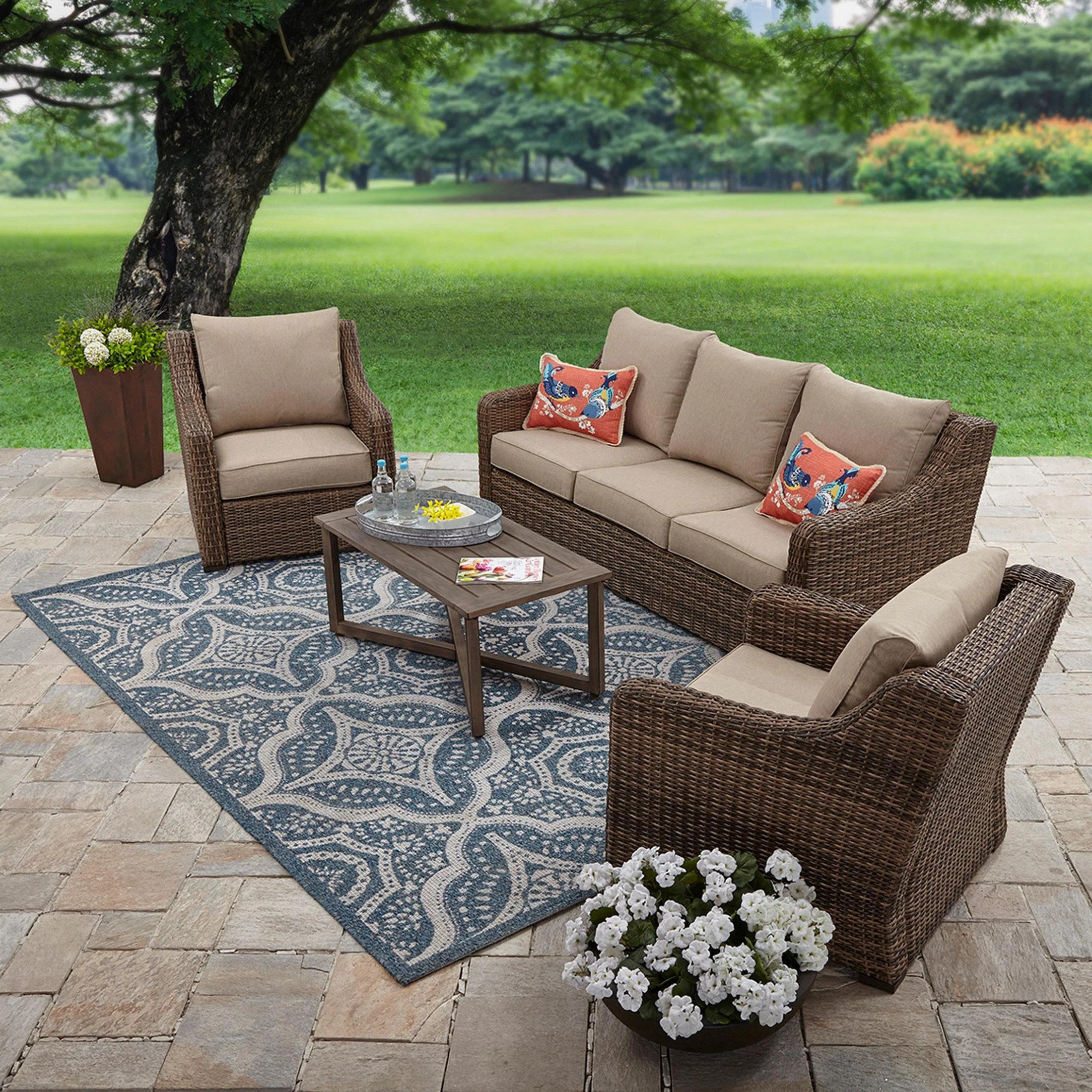 Better Homes and Gardens Hawthorne Park 4-Piece Outdoor Conversation Set, Brown | Walmart (US)