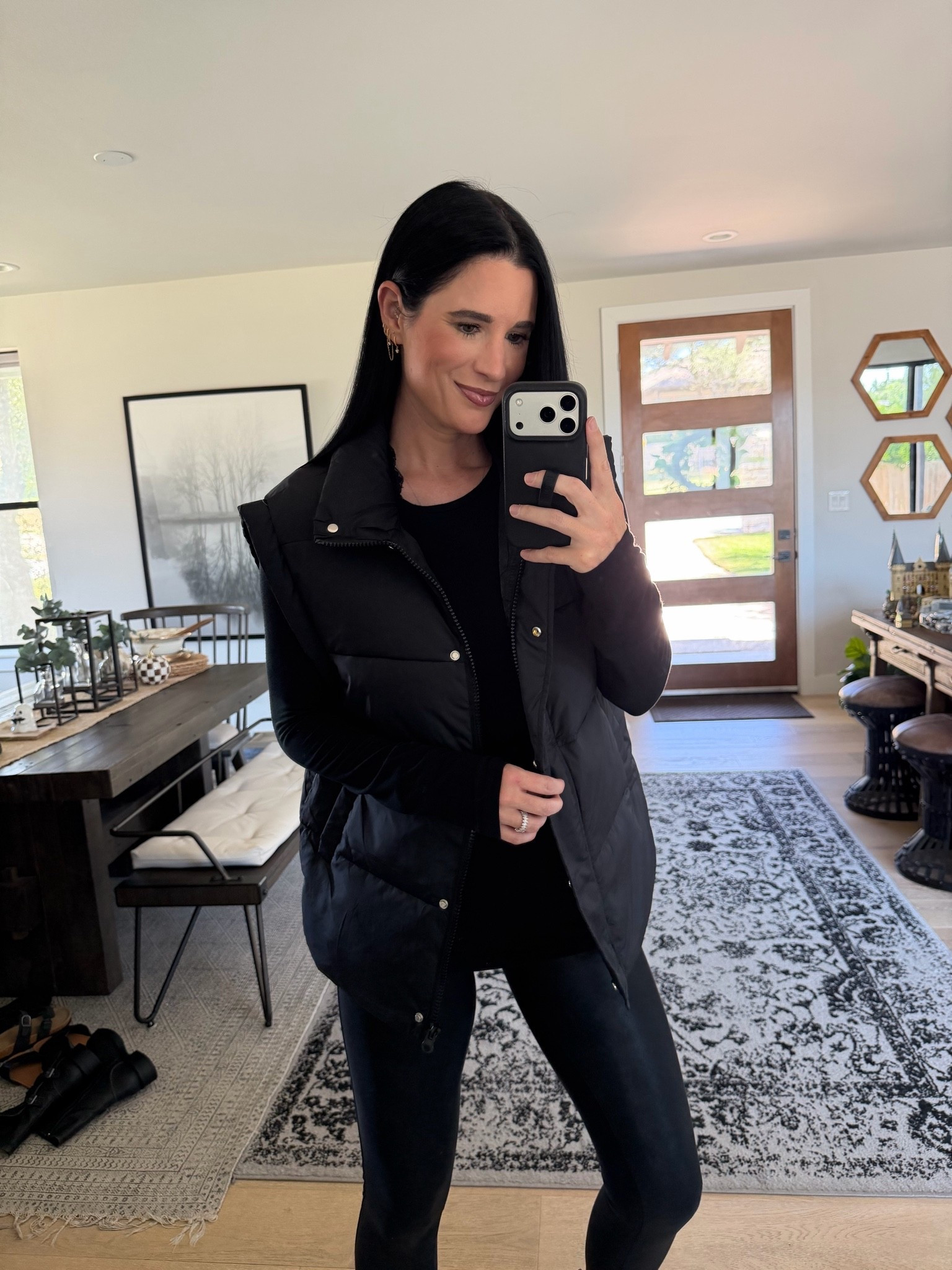 I’ve been wanting this oversized puffer vest for years and finally ordered it last week and am obsessed. I’m wearing a size small and it is so comfortable. My faux leather leggings are also on major sale. Also in a size small.