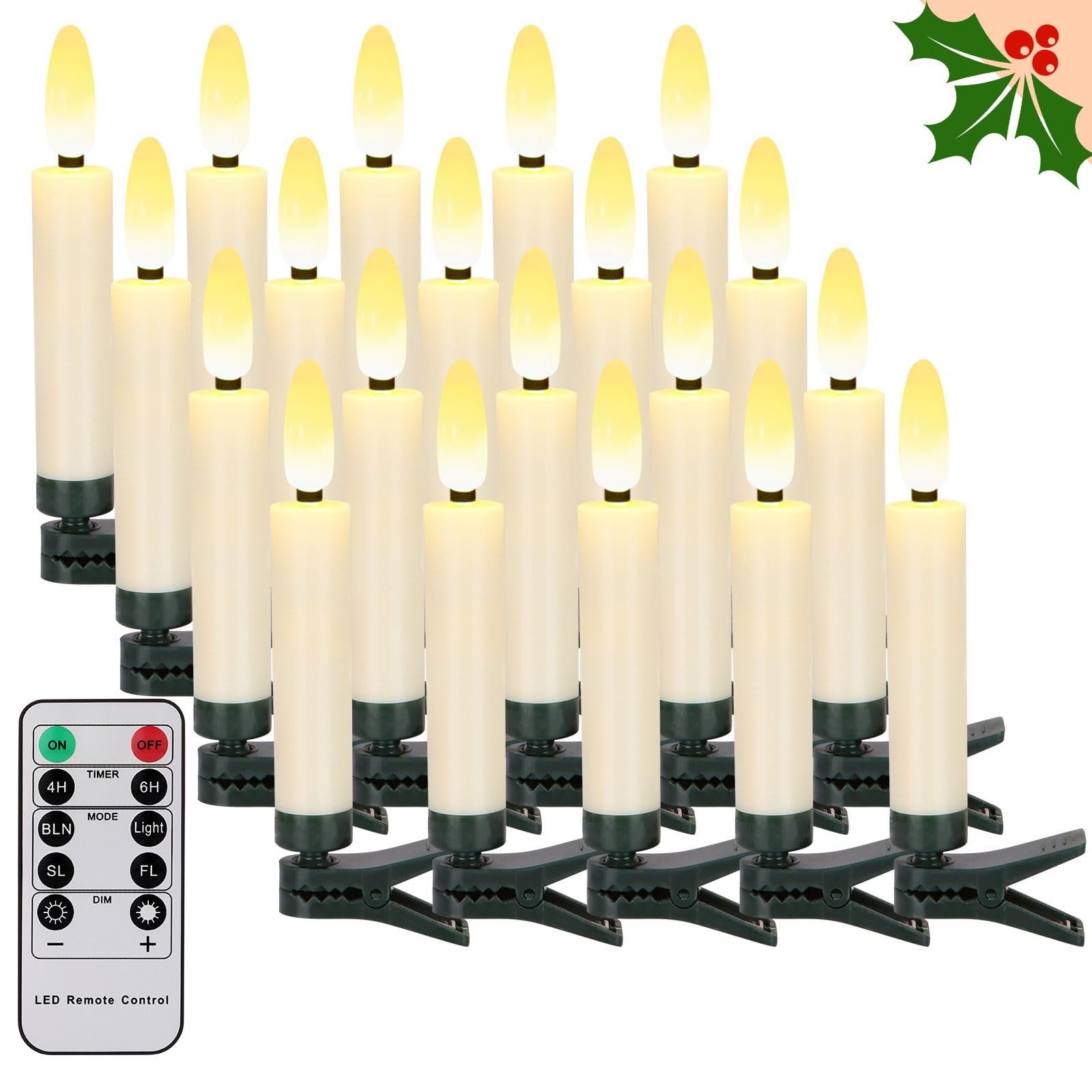 20 PCS Christmas Tree Candles Lights Flickering,Clip on Candle Battery Operated Taper Candle Stic... | Amazon (US)