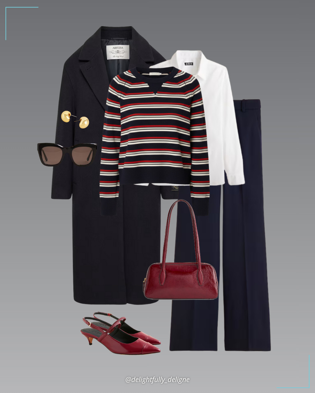 The J.Crew Edit ❤️🖤Cashmere crewneck sweatshirt in stripe, Jules classic-fit shirt in cotton poplin, Carolina pant in wool-blend flannel, Robin Mary Jane kitten heels in spazzolato leather, sculptural orb earrings & Mallorca cat-eye sunglasses, finished with a soft wool cashmere layer and the top-zip mini shoulder bag. 

 #LTKgrwm #LTKootd #LTKOver40