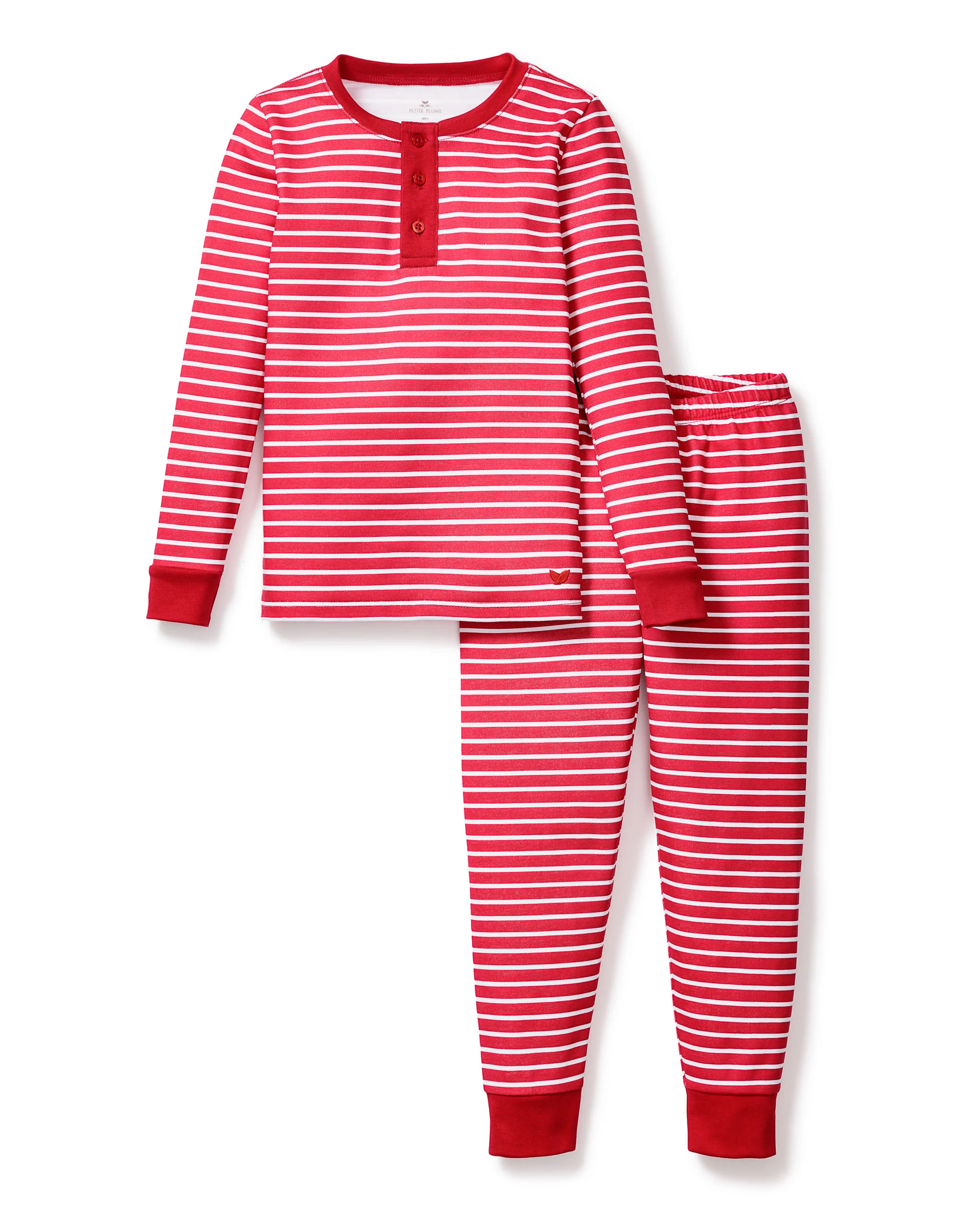 Kid's Pima Snug Fit Pajama Set in Red Stripe | Petite Plume