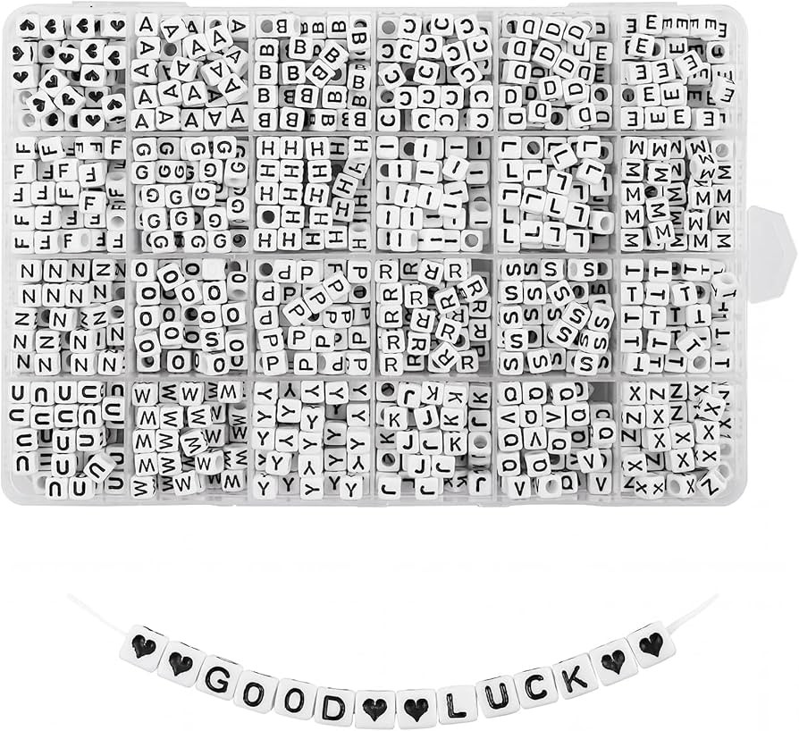 Quefe 1440pcs Acrylic Letter Beads White Cube Sorted Alphabet Beads for Jewelry Making, Bracelets... | Amazon (US)