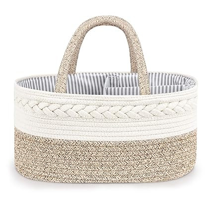 Maliton Baby Diaper Caddy Organizer, X-Large Cotton Rope, Rustic Style, Portable, 3 Compartments,... | Amazon (US)