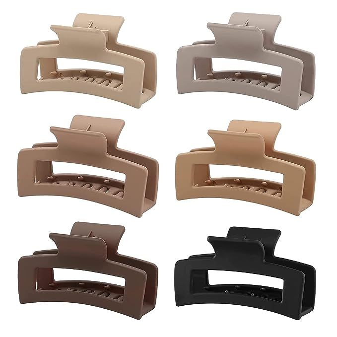 6 PCS Hair Claw Clips, Square Hair Clips for Women Girls, 3.5‘’ Neutral Colors Rectangular Cl... | Amazon (US)