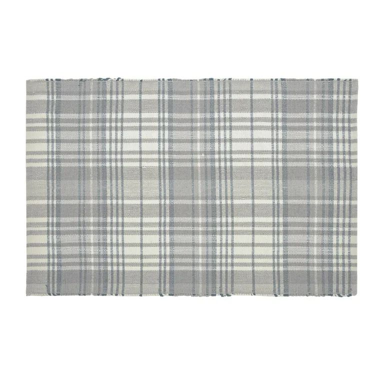 My Texas House Grey Plaid Layering Polyester Indoor/Outdoor Area Rug, 38" x 58" - Walmart.com | Walmart (US)