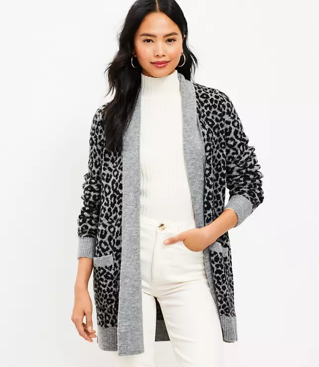 Leopard Print Pocket Open Cardigan | LOFT