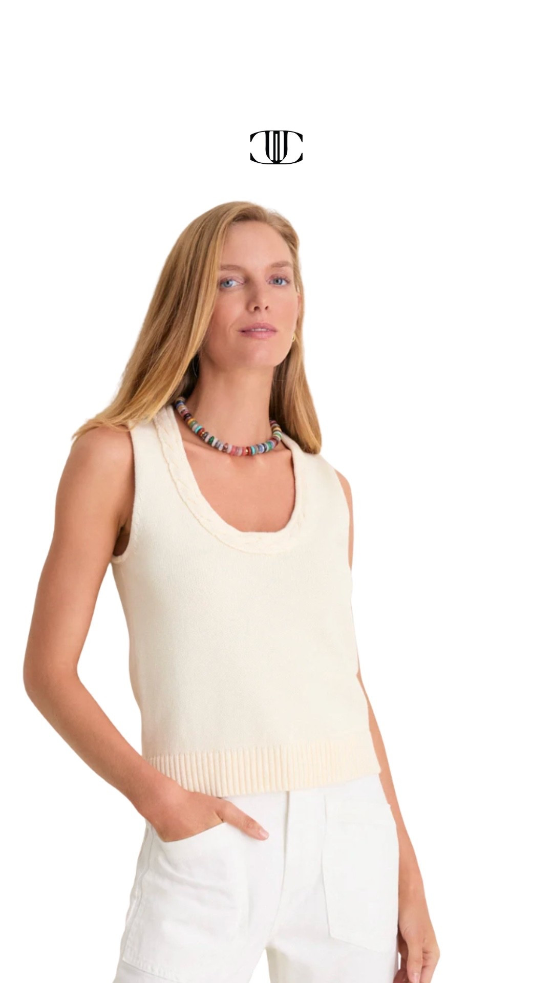 This tank has a rope detailing along the neck line which now makes it qualify for an elevated basic you’ll want in your closet.