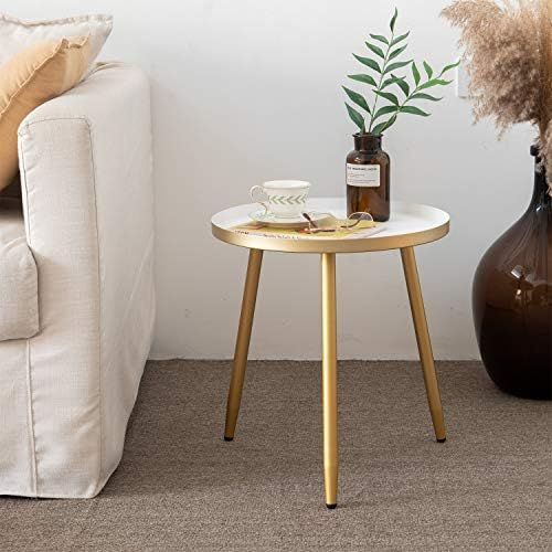 Round End Table,Metal Nightstand Round Bedside Table for Bedroom,White Round Table Cute Coffee Ta... | Amazon (US)