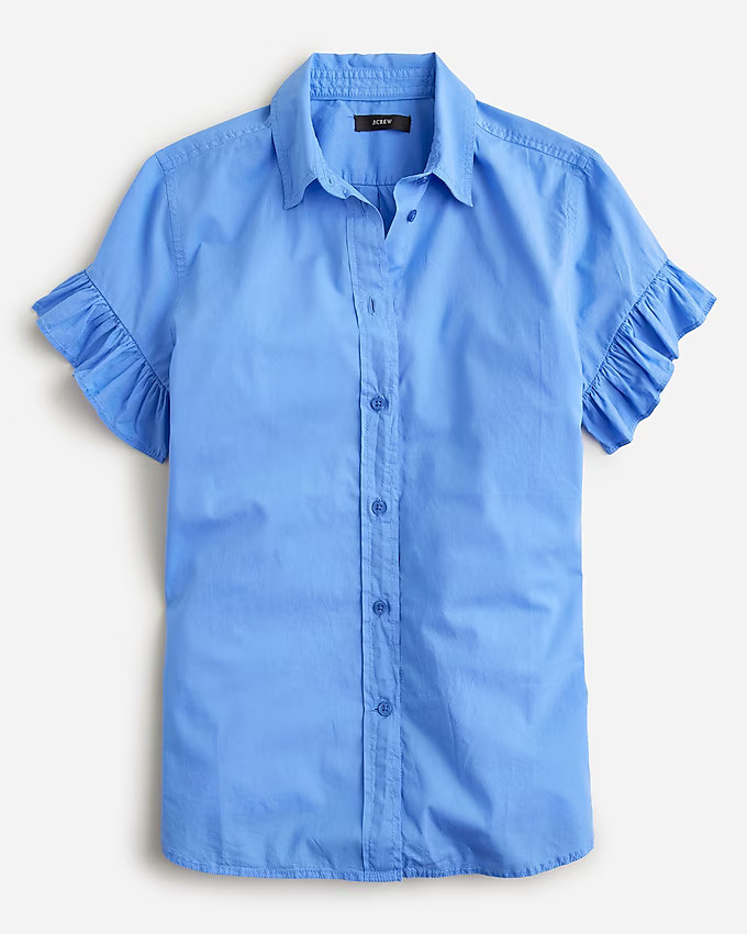 Classic-fit lightweight cotton poplin ruffle-sleeve shirt | J. Crew US
