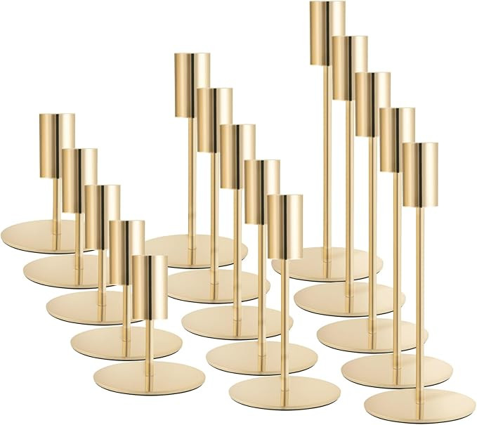 Gold Taper Candlestick Holders,Taper Candle Holders Set of 15,Metal Taper Candle Sticks Stand Hol... | Amazon (US)