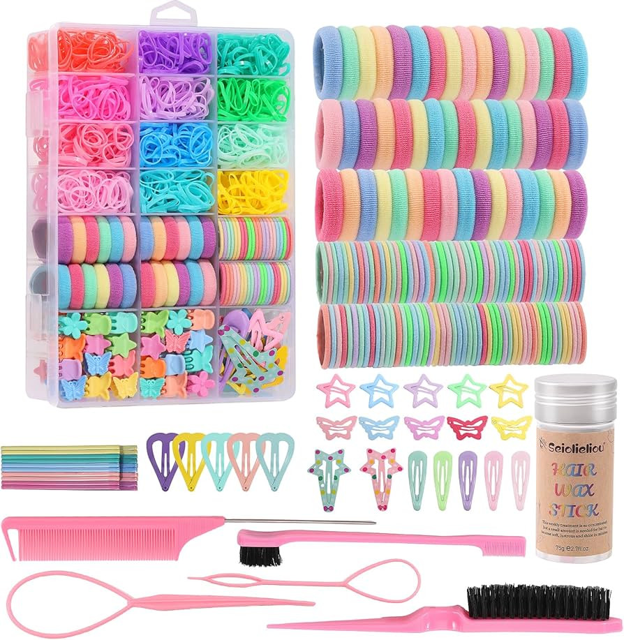 Accesorios para el cabello para niñas, juego de ligas para el cabello coloridas 1350P con pinzas... | Amazon (US)