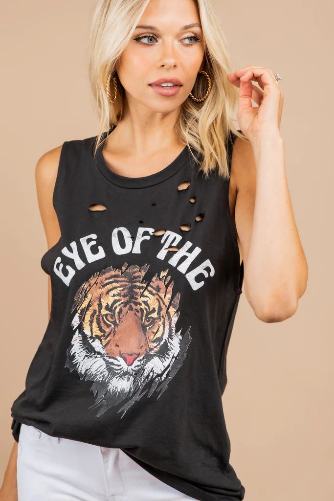 Eye Of The Tiger Black Distressed Graphic Tank | The Mint Julep Boutique