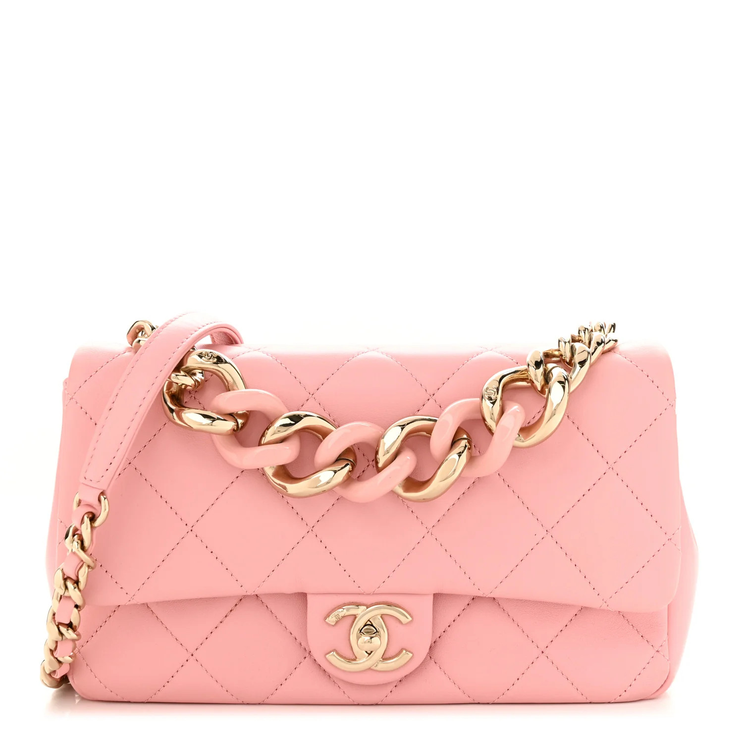 Lambskin Quilted Resin Bi-Color Chain Flap Bag Pink | FASHIONPHILE (US)