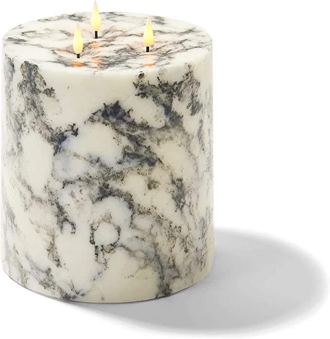 LampLust 3 Wick Flameless Candle, Marble - 6x6 Pillar, 3D Flames, Remote & Batteries Included, Re... | Amazon (US)